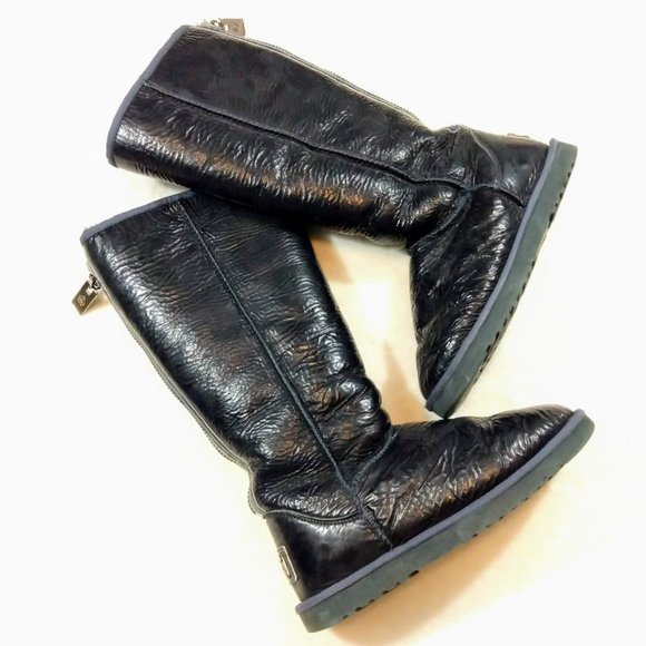 Australia Luxe Collective Sheepskin tall boots crinkle leather - Picture 3 of 13